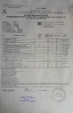 Сертификат качества продукции Интероил